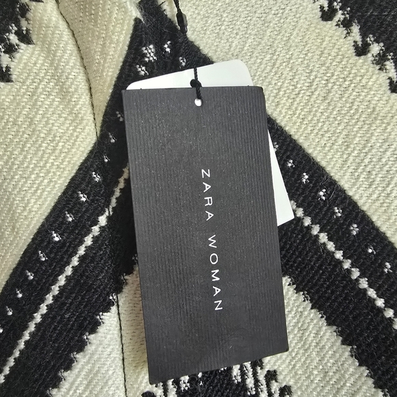 ZARA Women, New, Wool Blend Black White Pattern Longline Coat, Size Small - Picture 9 of 15